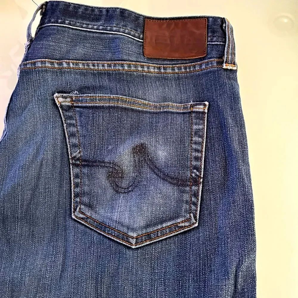 AG Adriano Goldschmidt jeans 38/32 dark blue wash straight distressed holes